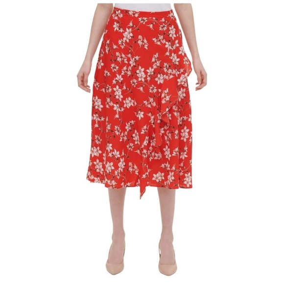 Calvin Klein Dresses & Skirts - Calvin Klein Floral Ruffled Midi Skirt Size 14